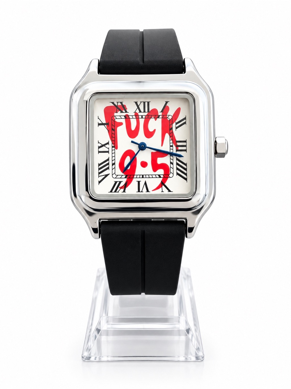 Graffiti Tank Style Watch Black Rubber Strap